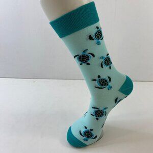 Womens Crew Socks Set 1 Sea Turtle Print Blue Turquoise Black